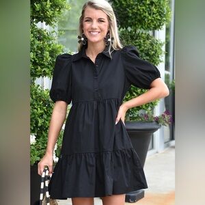 TCEC Black Puff Sleeve Midi Dress